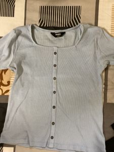 MAX Light Blue Ribbed Button-Up Top - XS