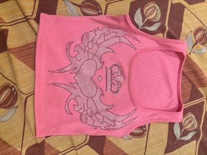 Pink Typography Embellishment Crop Top