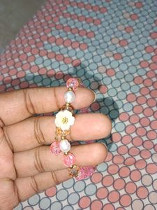 Pink Beaded Bracelet with Flower