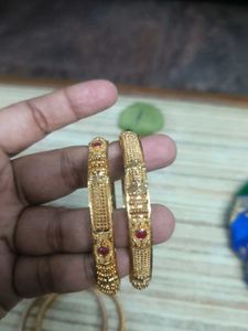Elegant Gold-Plated Bangles 3 pairs of 2.8 size