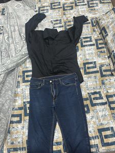 Black Shirt With levis Denim Jeans Combo For Men