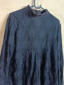 Ladies Fashion Lace Top Layered Navy Blue