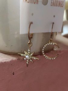 Golden Moon And Star Hoop Earrings