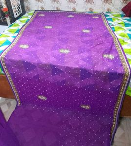 Purple Saree With Readymade Blouse And Freebies