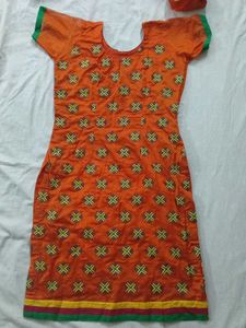 Orange Fulkari Pant Suit Set