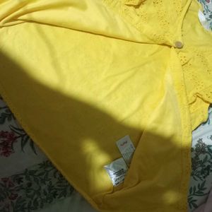 Yellow Eyelet Button-Down Top