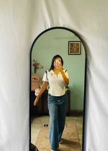White Zip-Up Polo Top