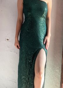 Emerald Sequin One-Shoulder Gown