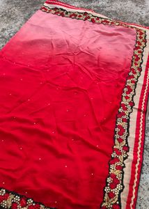 🎊🧿Diwali special Elegant Red &amp; Beige Saree