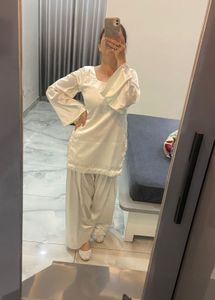 White satin farai Salwar Suit
