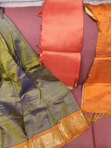 1-TimeUsedGirls Grey&amp;Orange LehengaCholi-PattuPava