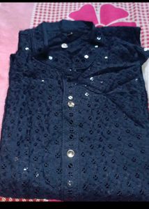 Navy Blue Embroidered Kurta