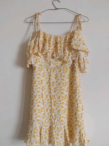 Off Soulder A Line Mini Dress(Yellowandwhite