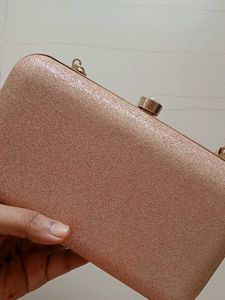 Blush Glitter Clutch with Jewel Detail