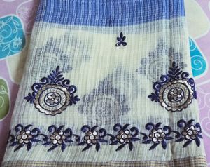 A Blue Handloom Saree With Stitched Blouse Size34