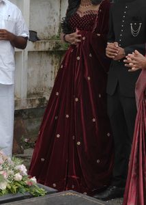 Maroon Velvet Lehenga