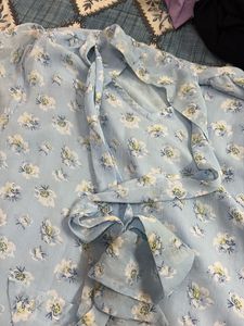 Floral Bow Tie Neck Blouse