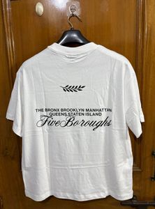 H&amp;M White &#39;New York&#39; Loose Fit T-Shirt