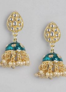 Beautiful Teal Blue &amp; Gold Enamelled Earrings