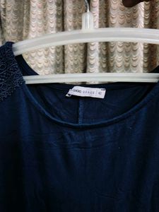 Navy Blue Dress with Lace Detail