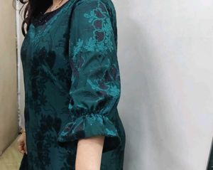 Emerald Bottle Green Floral Dress
