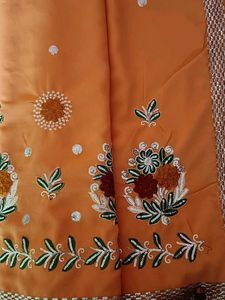 Orange Floral Embroidered Saree