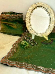Green Embellished Ethnic Dress Material