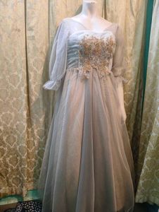 Goldish Grey Embellished Tulle Dress