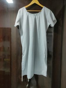 Plain Light Grey Kurti And White Dupatta