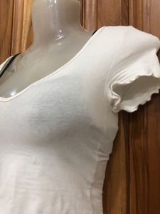 White Ruffle Trim Crop Top