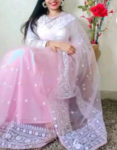 NewPink Embroidered Saree With White Blouse Piece