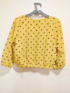 Mustard V-neck Polka Dot Blouse