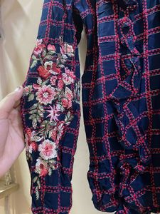 Embroidered Plaid Top