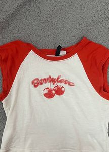 H&amp;M Y2K fitted top with cherries printed detailing