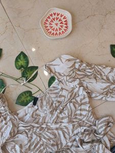 Leaf Print Wrap Top