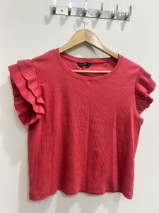 Coral Ruffle Sleeve Top
