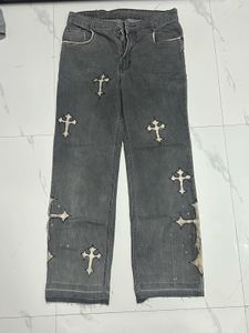Custom Bleach Painting Baggy Grey Washed Jeans