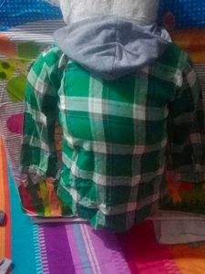Green Plaid Hooded Shirt