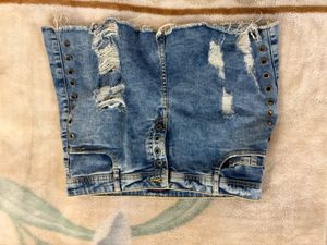 Distressed Denim Mini Skirt