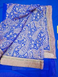 Elegant Blue Heavy Embroidered Saree