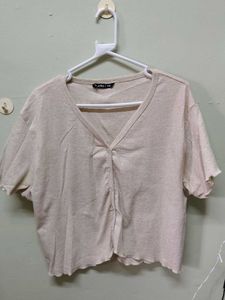 Cute Beige Button-Up Top