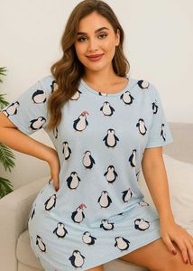 Silk Fabric Cute Cat Print Nightdress All Sizes