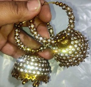Golden White Stone 2 Jhumki Earing Studs