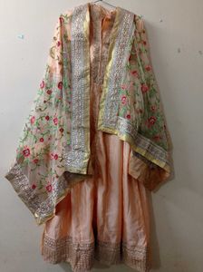 Peach Embroidered Anarkali Frock Suit