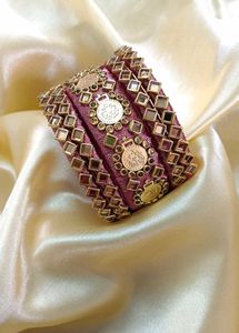 Ethnic Maroon & Gold Bangle Set
