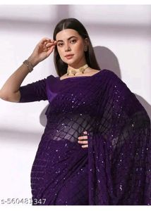 Elegant Purple Sequin Saree