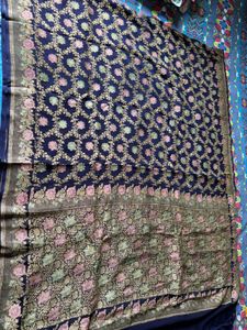 Elegant Navy Blue Banarasi Saree