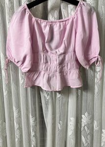 Pink Smocked Puff Sleeve Top