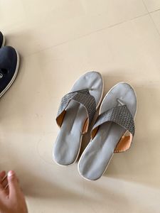 Gray Woven Thong Sandals
