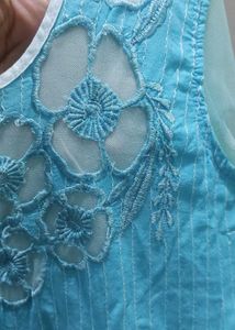 🩵🤍sky Blue Anarkali Kurta Set In Pure Cotton